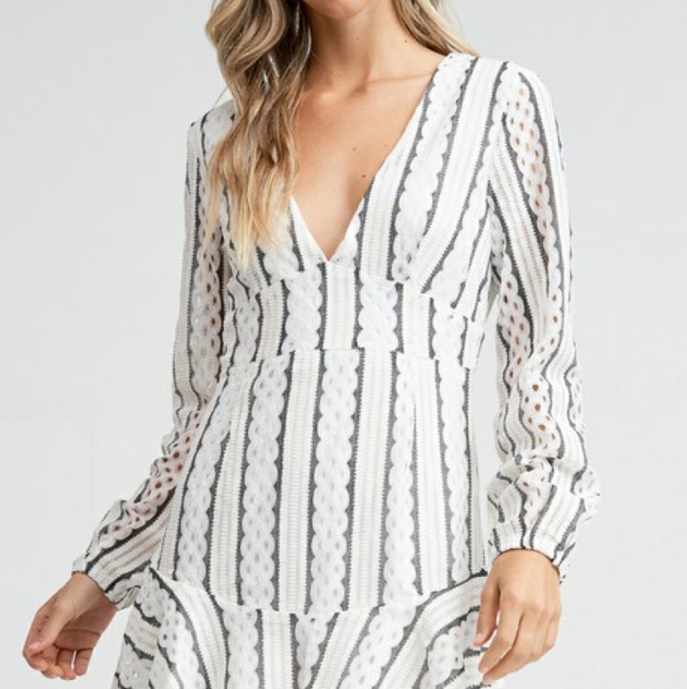 Printed Plunge Ruffle Hem Dress